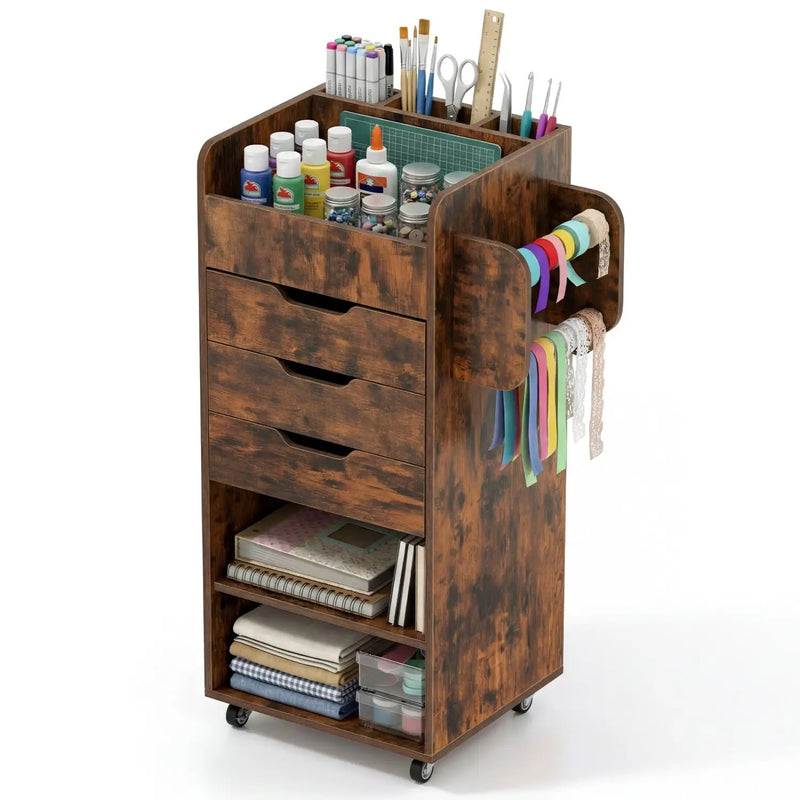 Utility Trolley with Open Shelves and 3 Drawers-White by DirectDeals