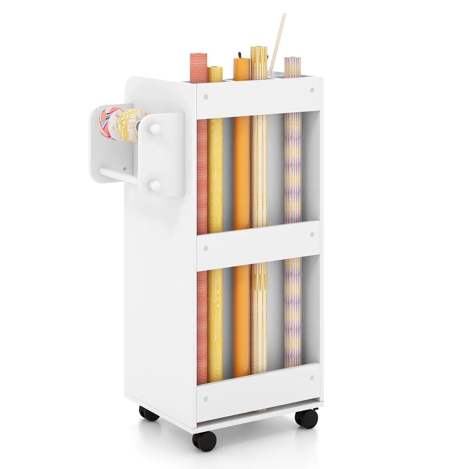 Utility Trolley with Open Shelves and 3 Drawers-White by DirectDeals