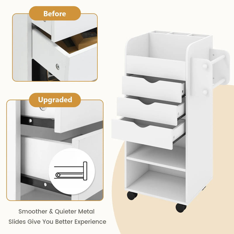 Utility Trolley with Open Shelves and 3 Drawers-White by DirectDeals