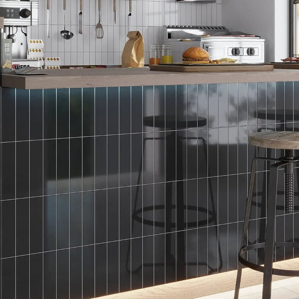 Black 2x8 Glossy Ceramic Subway Tile (60 pack, 6.48 sq ft/case)