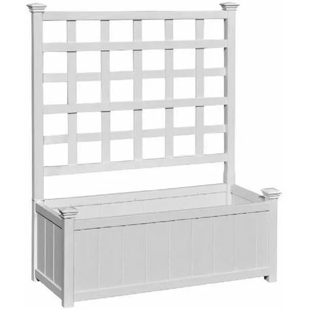 Outdoor White Vinyl Garden Planter Box with Trellis by HomePacific