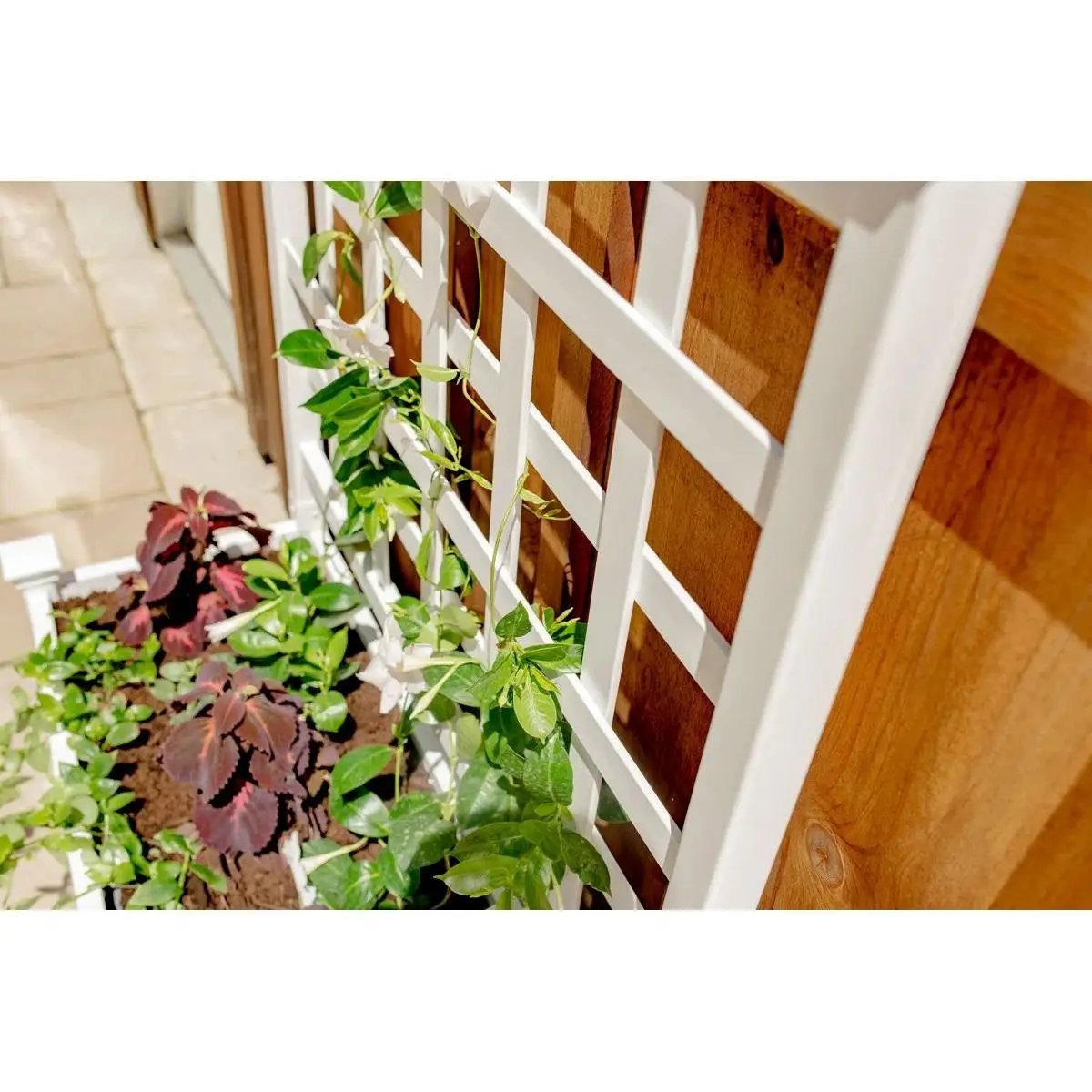 Outdoor White Vinyl Garden Planter Box with Trellis by HomePacific