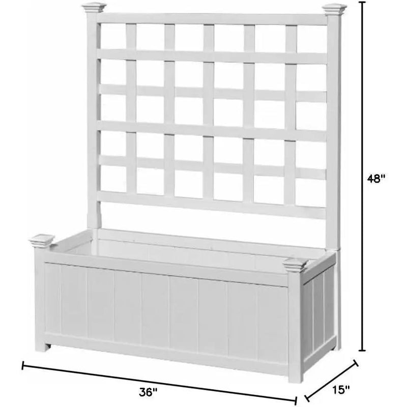 Outdoor White Vinyl Garden Planter Box with Trellis by HomePacific