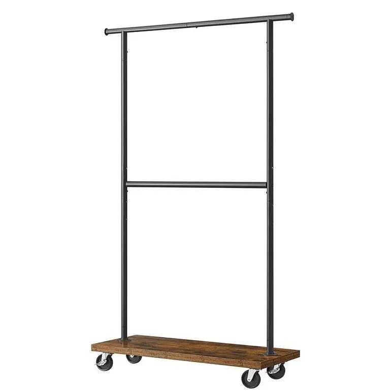 Industrial Style Clothing Garment Rack Double Clothes Hanging Bar on Wheels by HomePacific