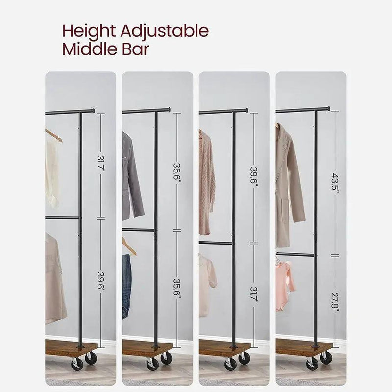 Industrial Style Clothing Garment Rack Double Clothes Hanging Bar on Wheels by HomePacific