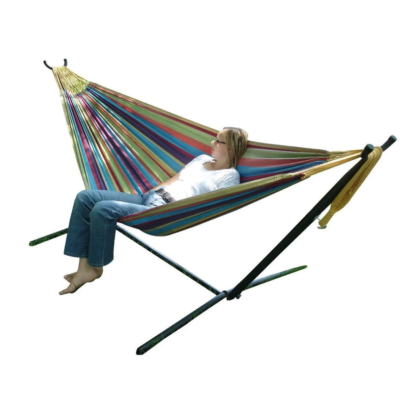 Tropical Fabric Double Hammock with 9-Foot Steel Stand by HomePacific