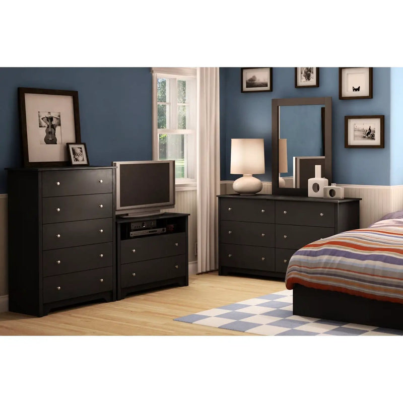 Black 6 Drawer Bedroom Dresser with Nickle Metal Knobs Handles by HomePacific
