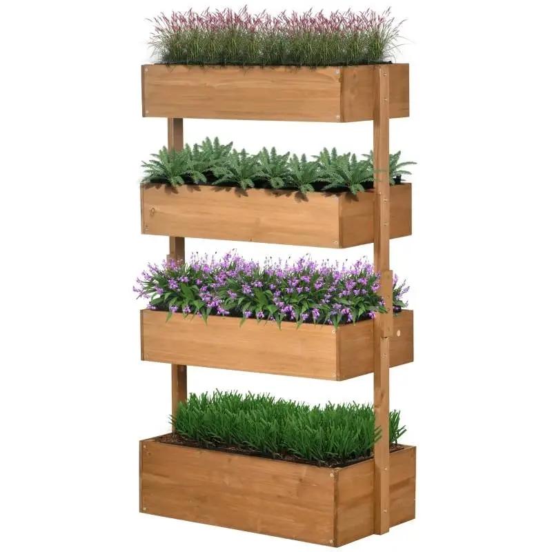 4 Tier Vertical Wooden Planter Box Raised Bed Natural by HomePacific