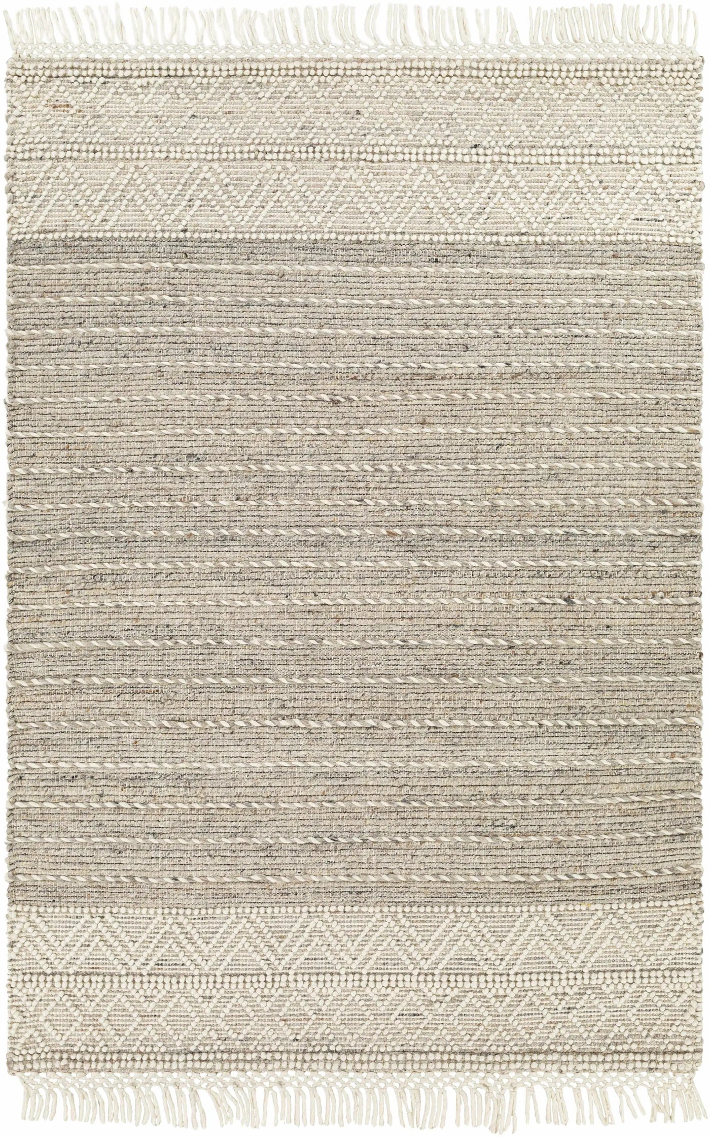 Cream Veruela Wool Blend Braided Tassel Area Rug - Clearance by Boutique Rugs