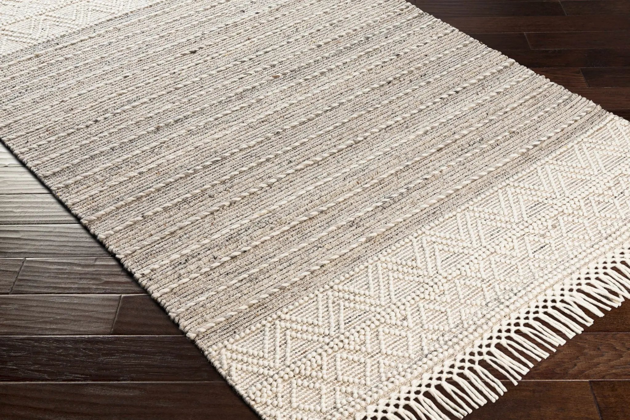 Cream Veruela Wool Blend Braided Tassel Area Rug - Clearance by Boutique Rugs