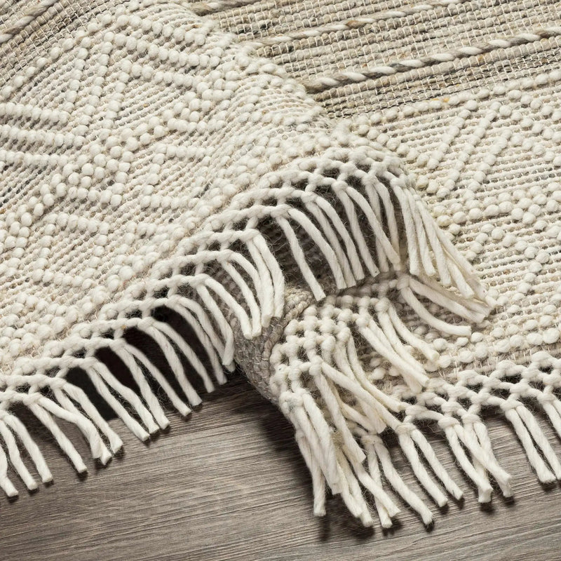 Cream Veruela Wool Blend Braided Tassel Area Rug - Clearance by Boutique Rugs