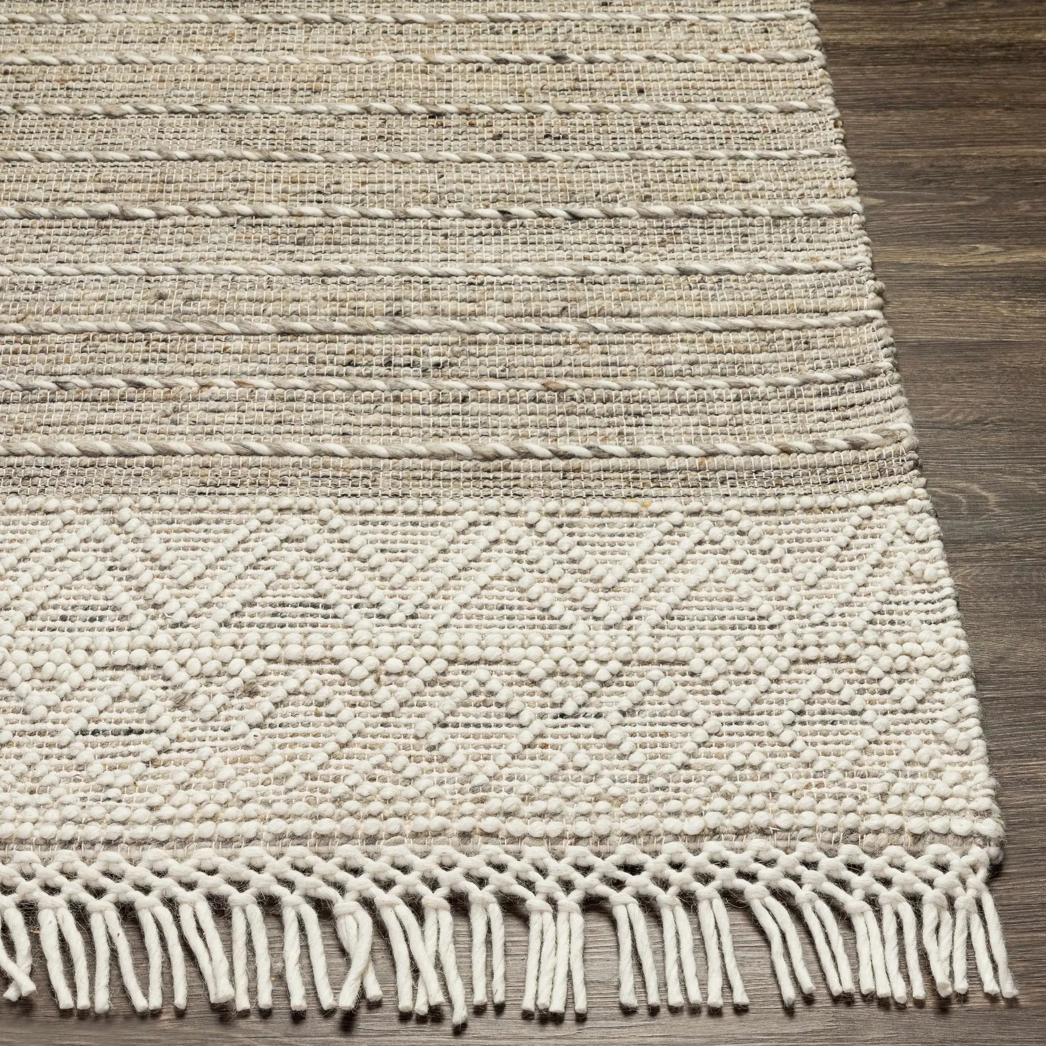 Cream Veruela Wool Blend Braided Tassel Area Rug - Clearance by Boutique Rugs