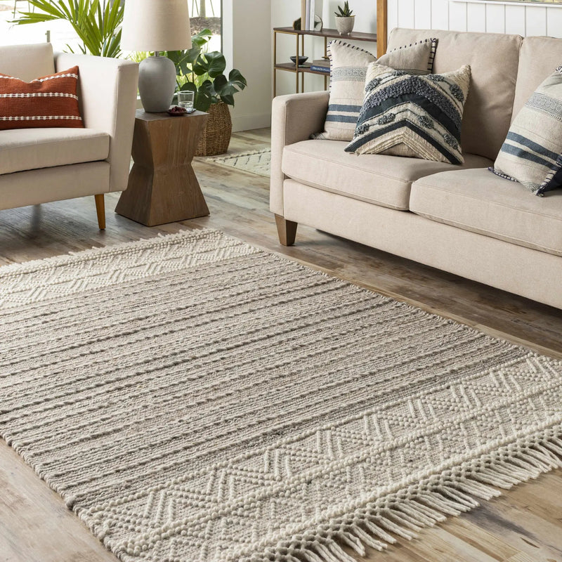 Cream Veruela Wool Blend Braided Tassel Area Rug - Clearance by Boutique Rugs