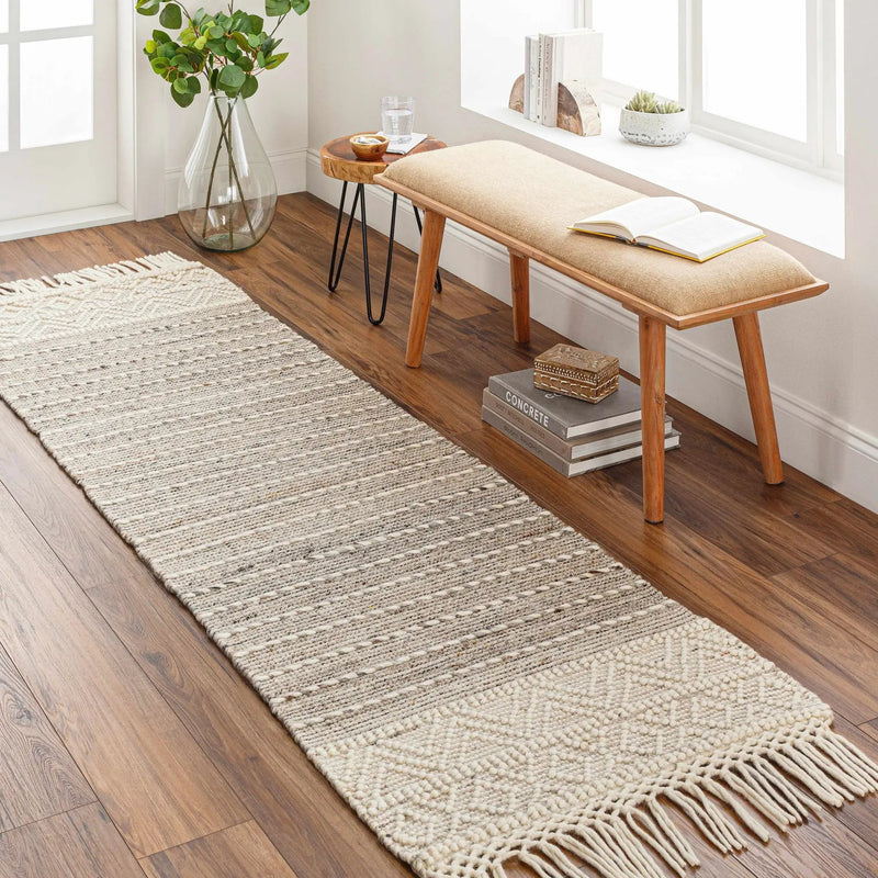 Cream Veruela Wool Blend Braided Tassel Area Rug - Clearance by Boutique Rugs