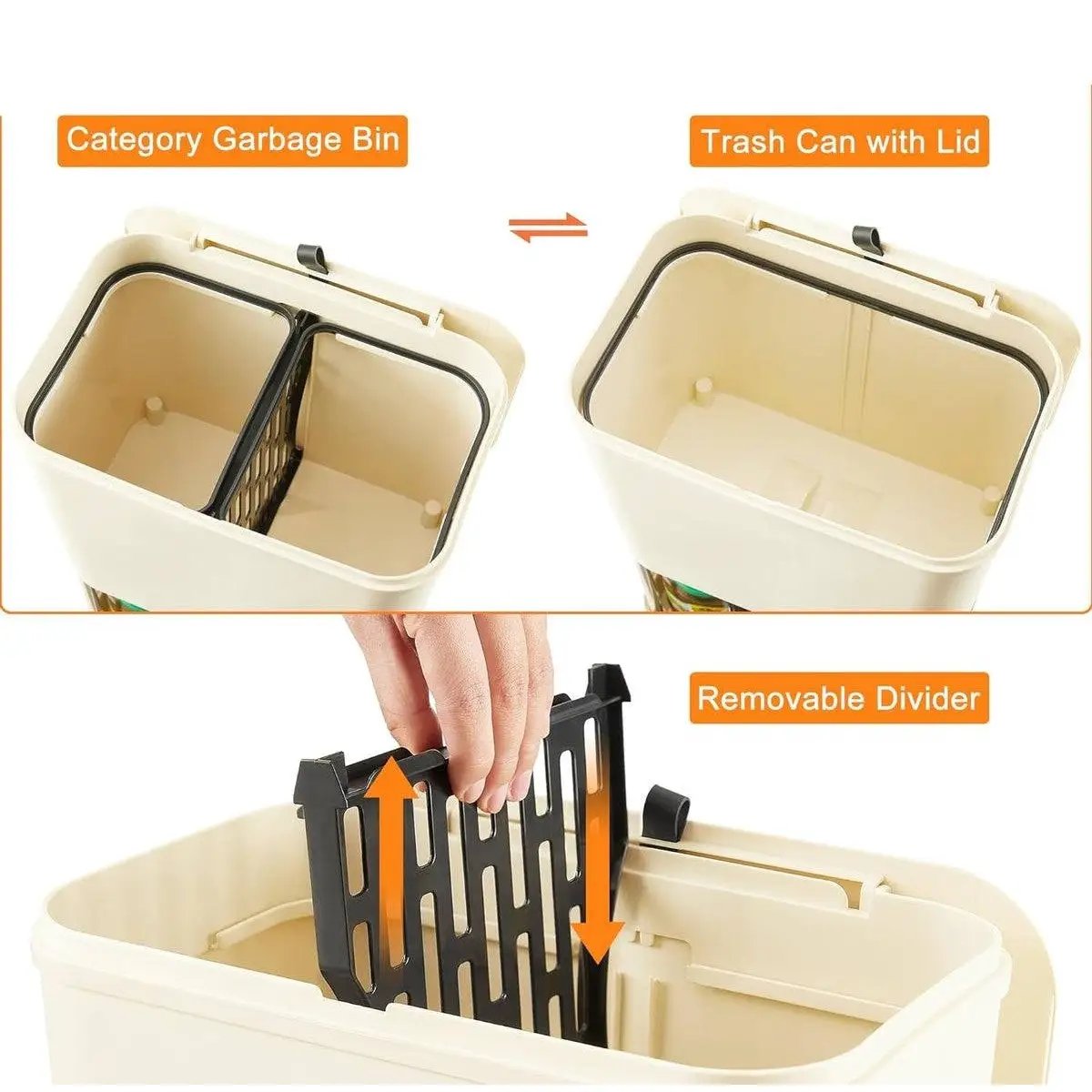 5 Gallon Mobile Elevated Kitchen Trash Can with Lid in Cream with Wheels by HomePacific