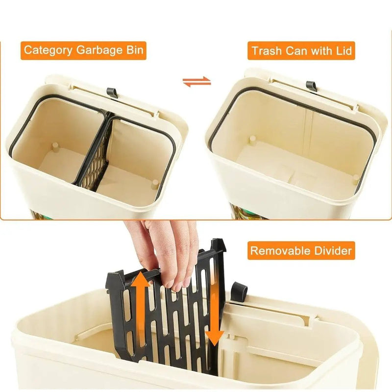 5 Gallon Mobile Elevated Kitchen Trash Can with Lid in Cream with Wheels by HomePacific