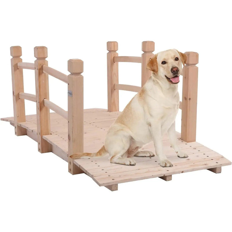 Outdoor Solid Wood 5-Ft Garden Bridge in Natural Wood Finish by HomePacific