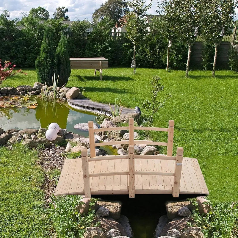 Outdoor Solid Wood 5-Ft Garden Bridge in Natural Wood Finish by HomePacific