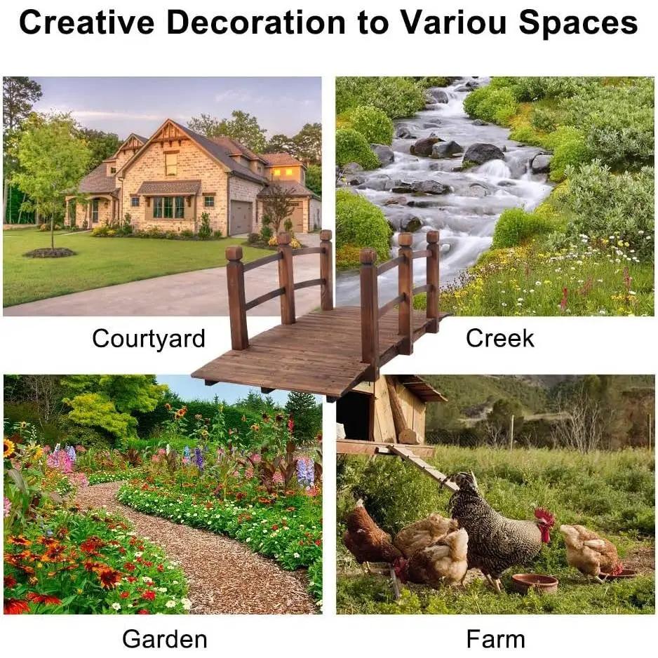 Outdoor 5-foot Solid Fir Wood Garden Bridge in Rustic Brown Finish by HomePacific