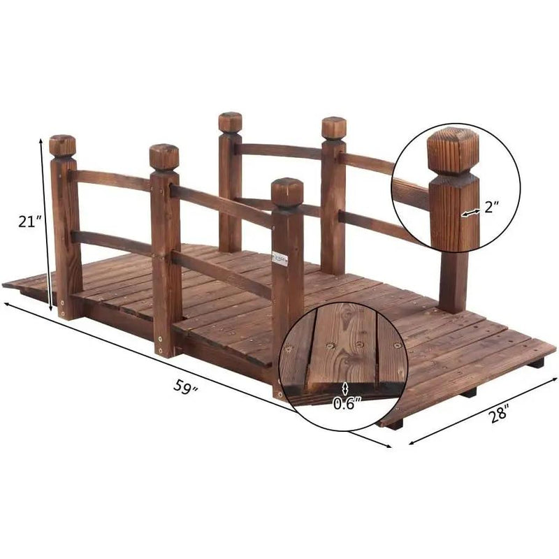 Outdoor 5-foot Solid Fir Wood Garden Bridge in Rustic Brown Finish by HomePacific