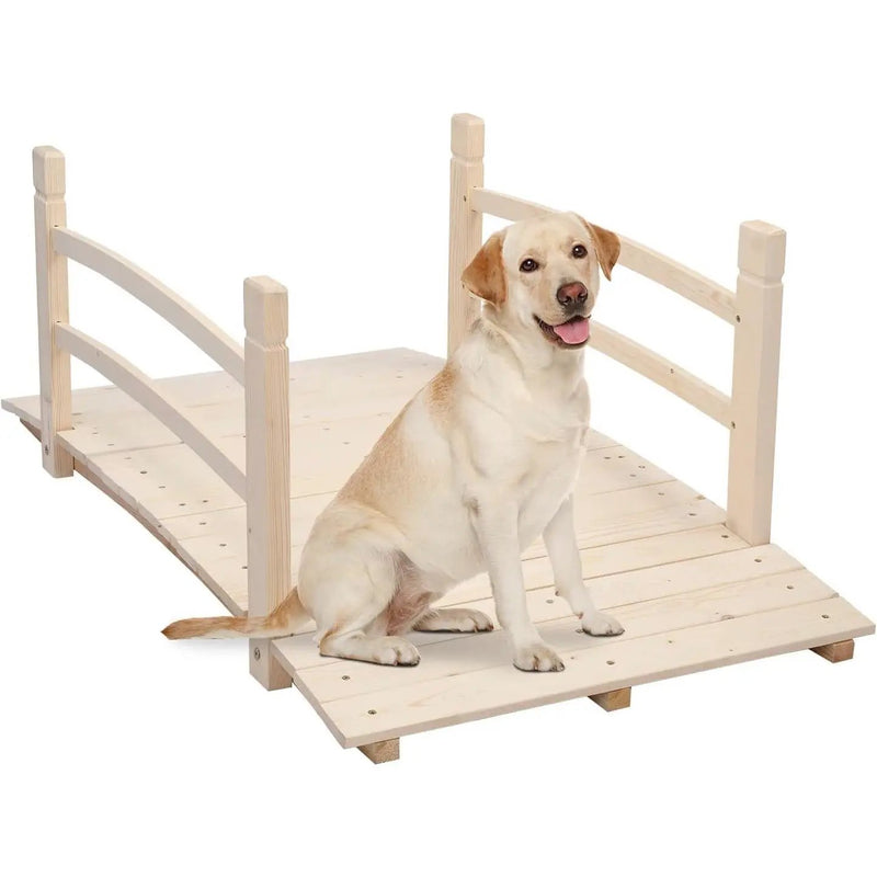 Outdoor 4-ft Wooden Garden Bridge with Rails in Natural Wood Finish by HomePacific