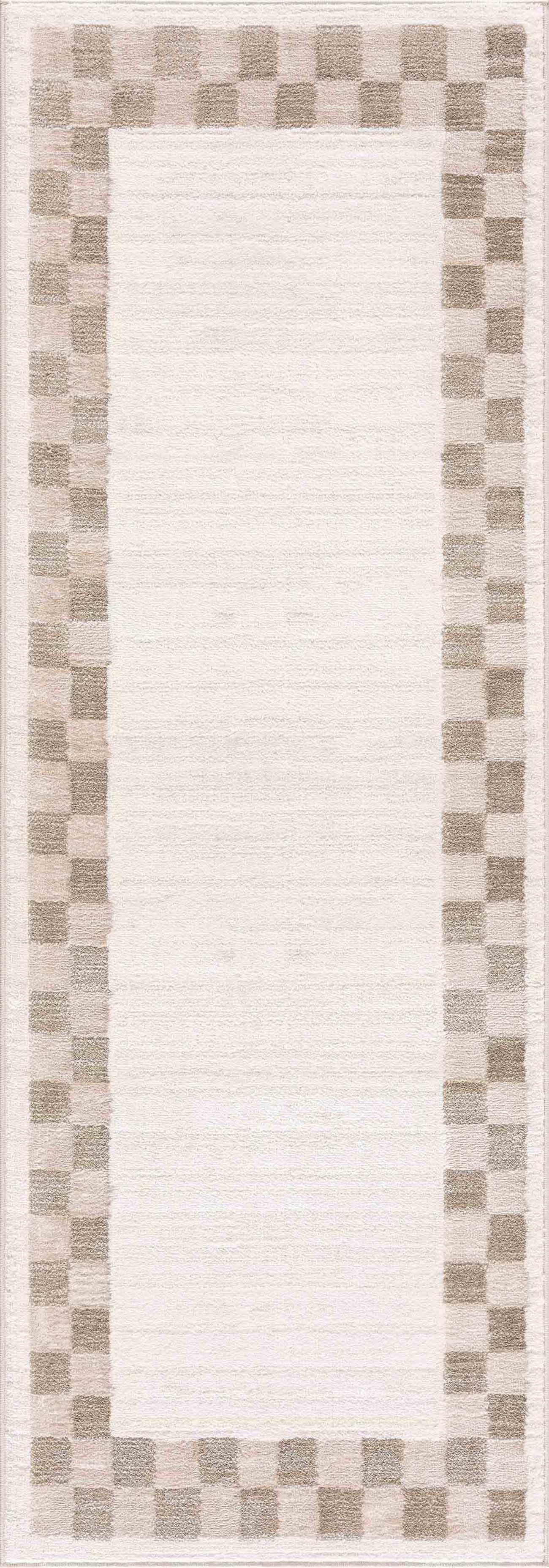 Azrika Beige Checkered Washable Rug - Clearance by Boutique Rugs