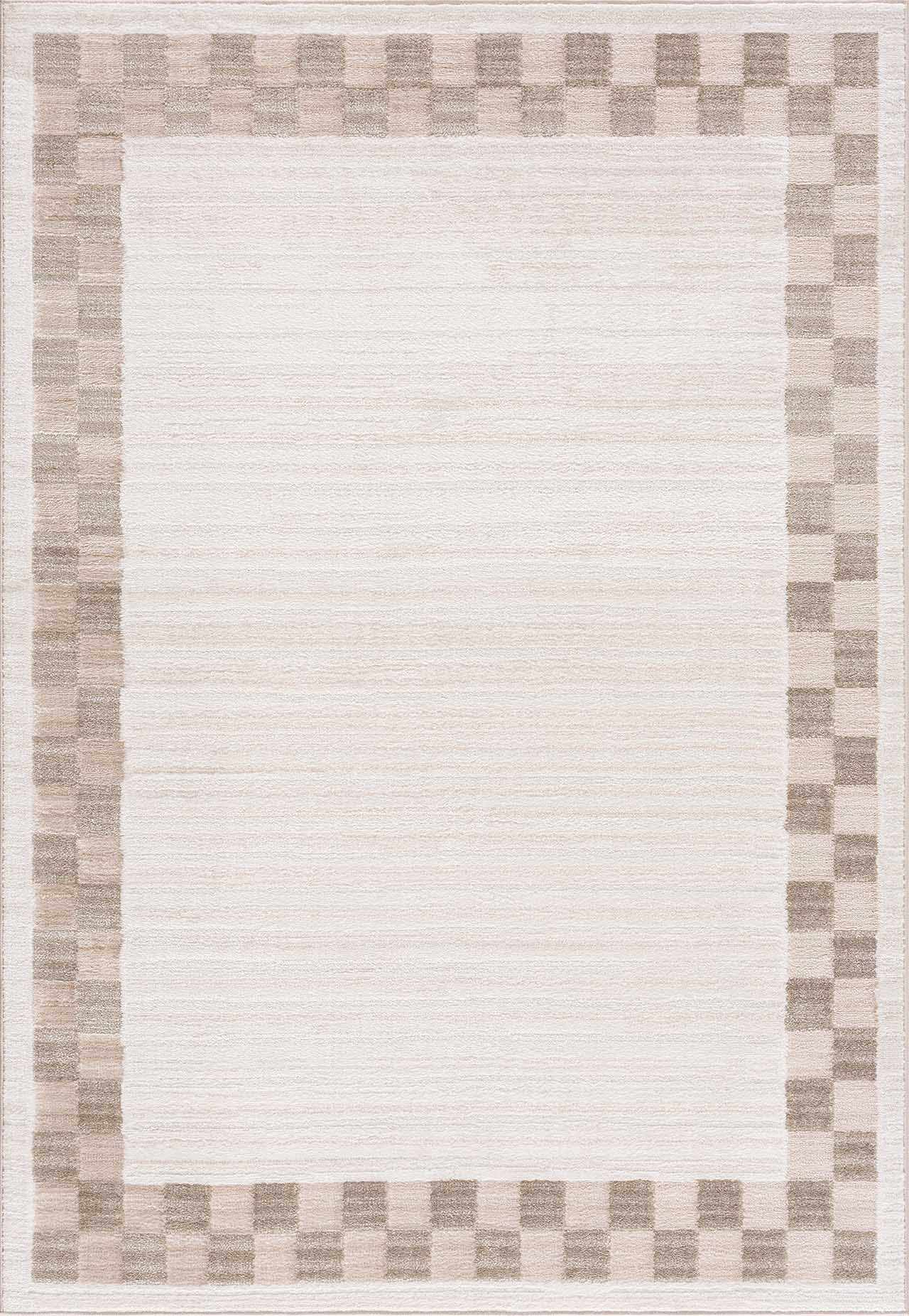 Azrika Beige Checkered Washable Rug - Clearance by Boutique Rugs