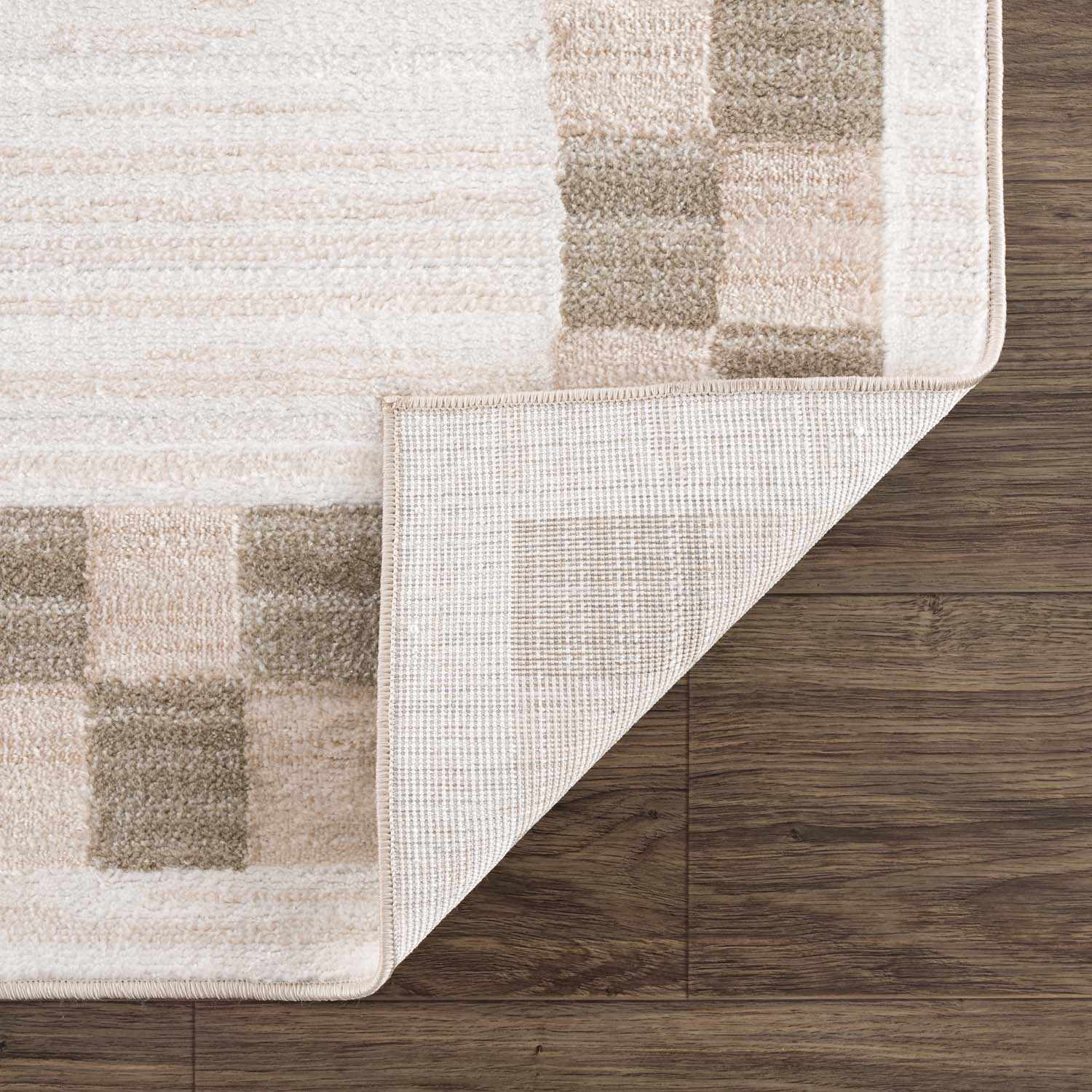 Azrika Beige Checkered Washable Rug - Clearance by Boutique Rugs