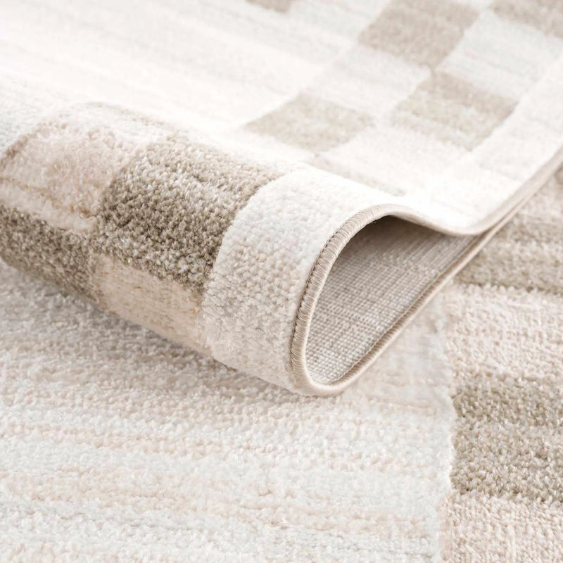 Azrika Beige Checkered Washable Rug - Clearance by Boutique Rugs