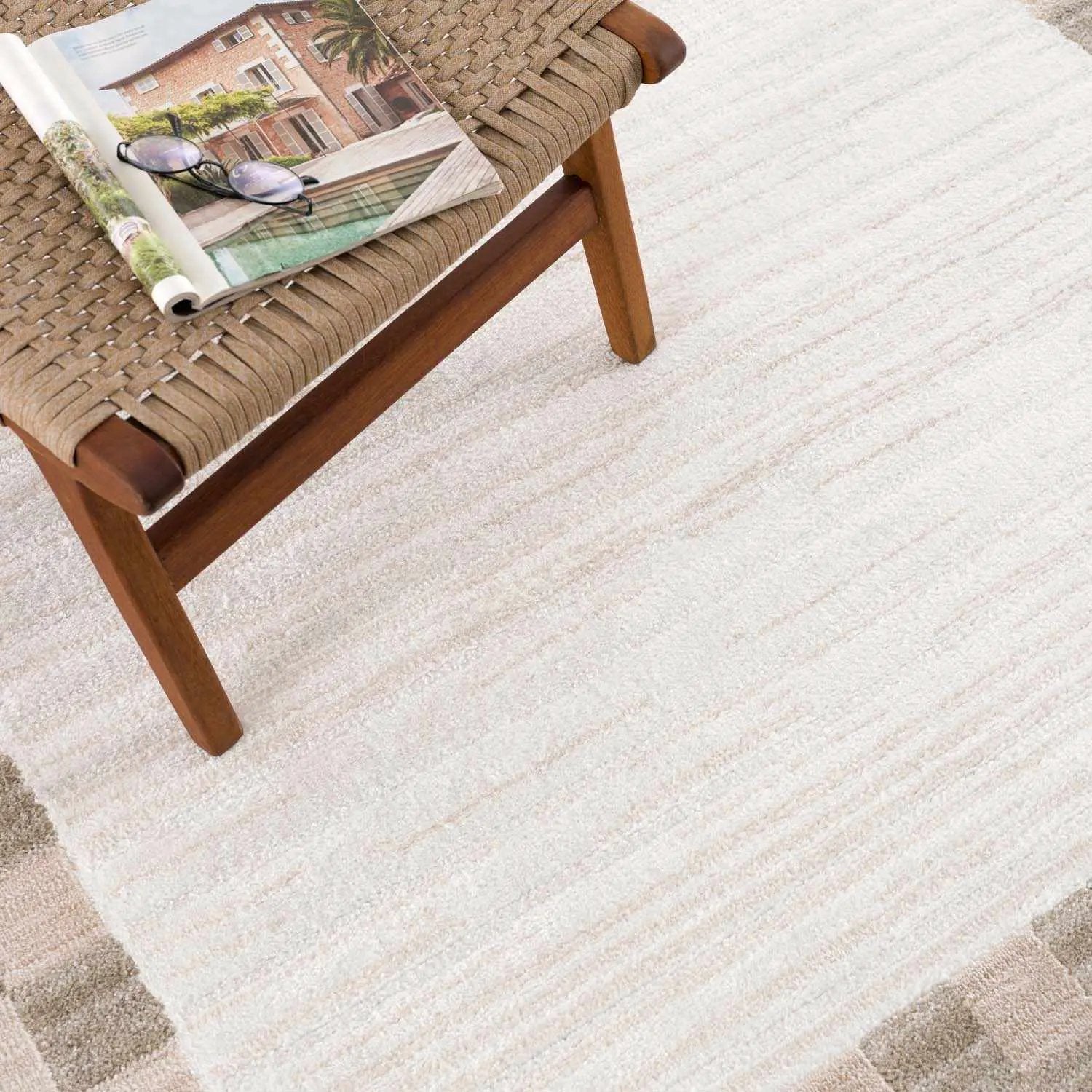 Azrika Beige Checkered Washable Rug - Clearance by Boutique Rugs