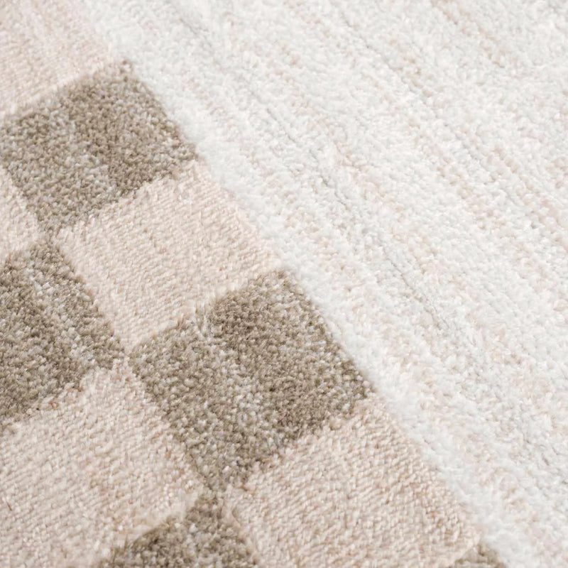 Azrika Beige Checkered Washable Rug - Clearance by Boutique Rugs