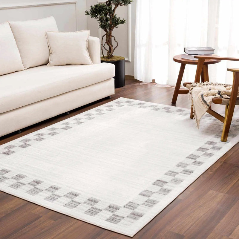 Azrika Gray Checkered Washable Rug - Clearance by Boutique Rugs