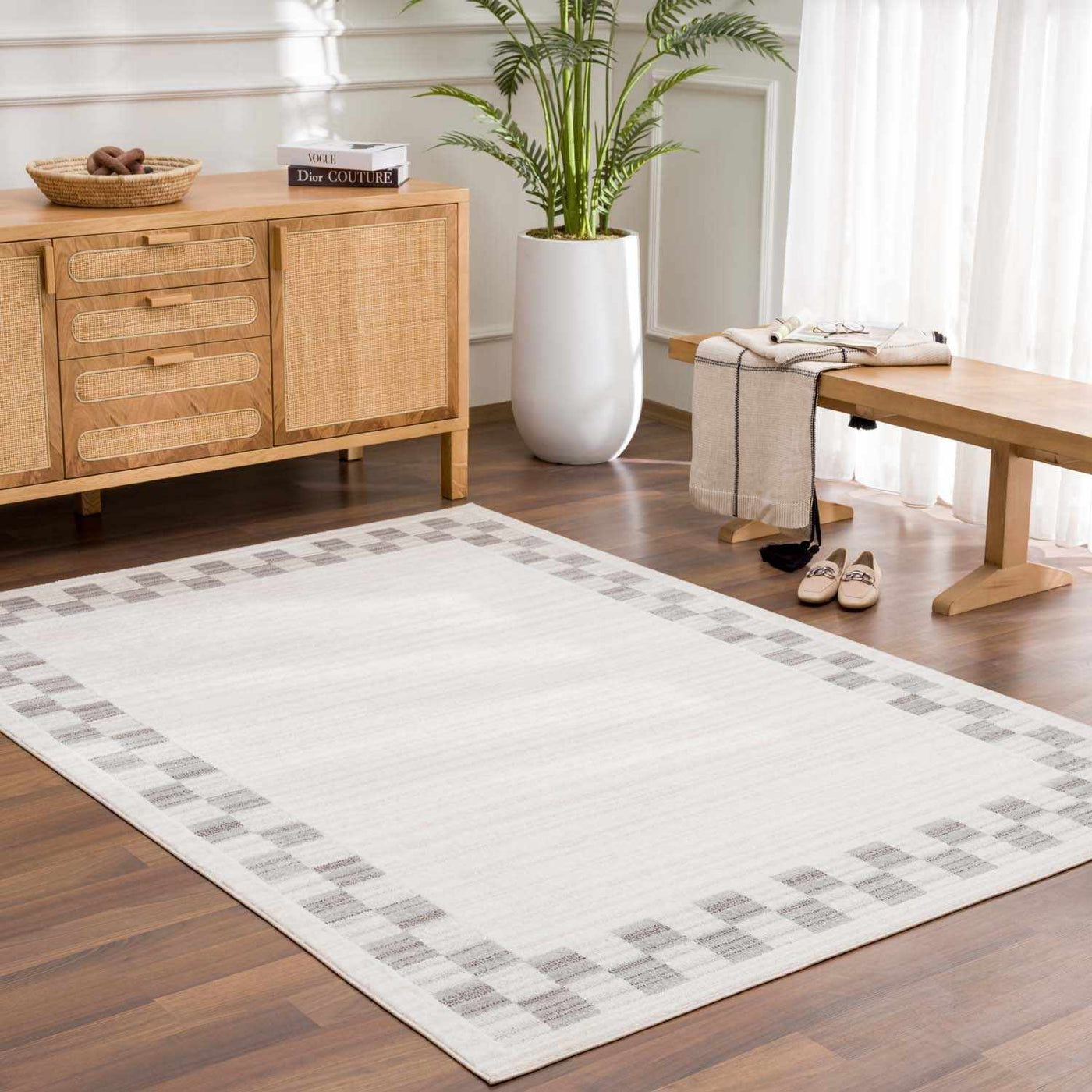 Azrika Gray Checkered Washable Rug - Clearance by Boutique Rugs