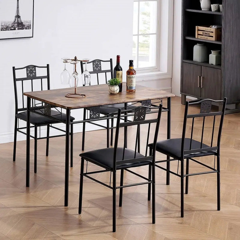 Farmhouse 5-Piece Dining Set with Wood-Top Table and 4 Cushioned Chairs by HomePacific