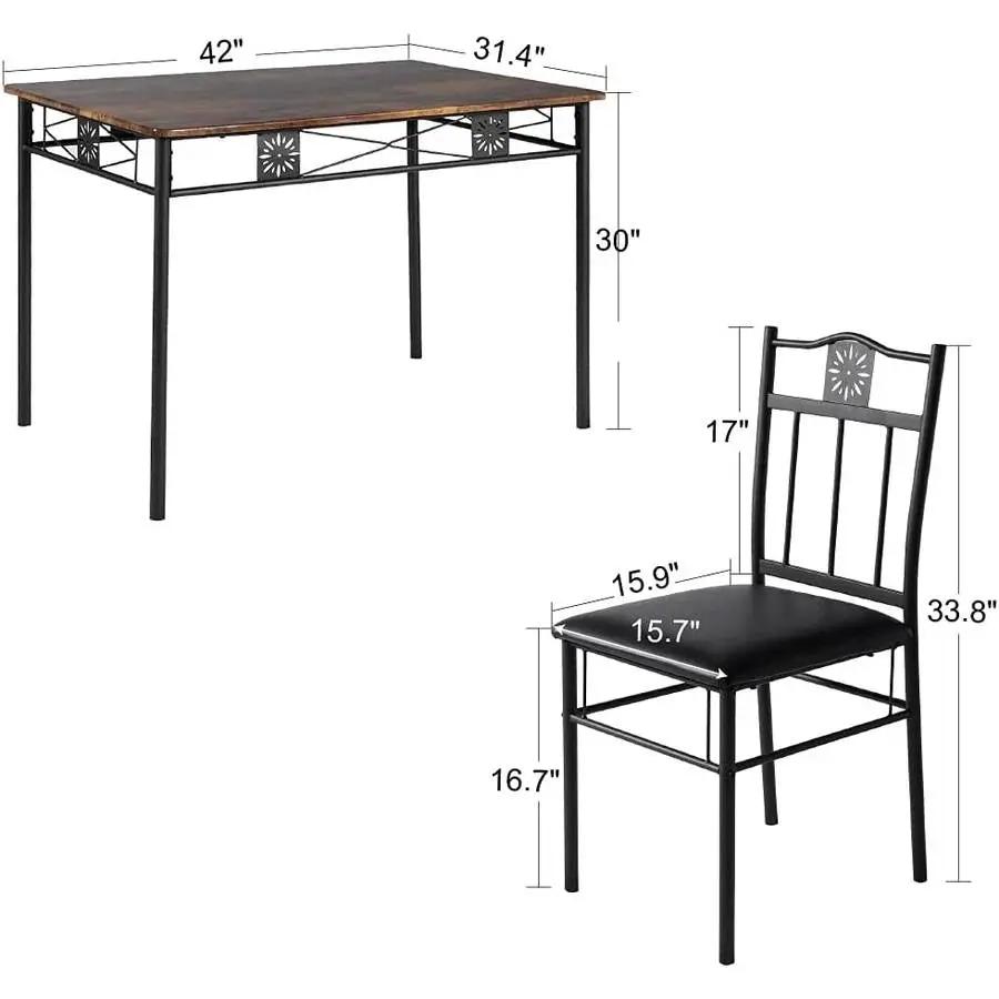 Farmhouse 5-Piece Dining Set with Wood-Top Table and 4 Cushioned Chairs by HomePacific