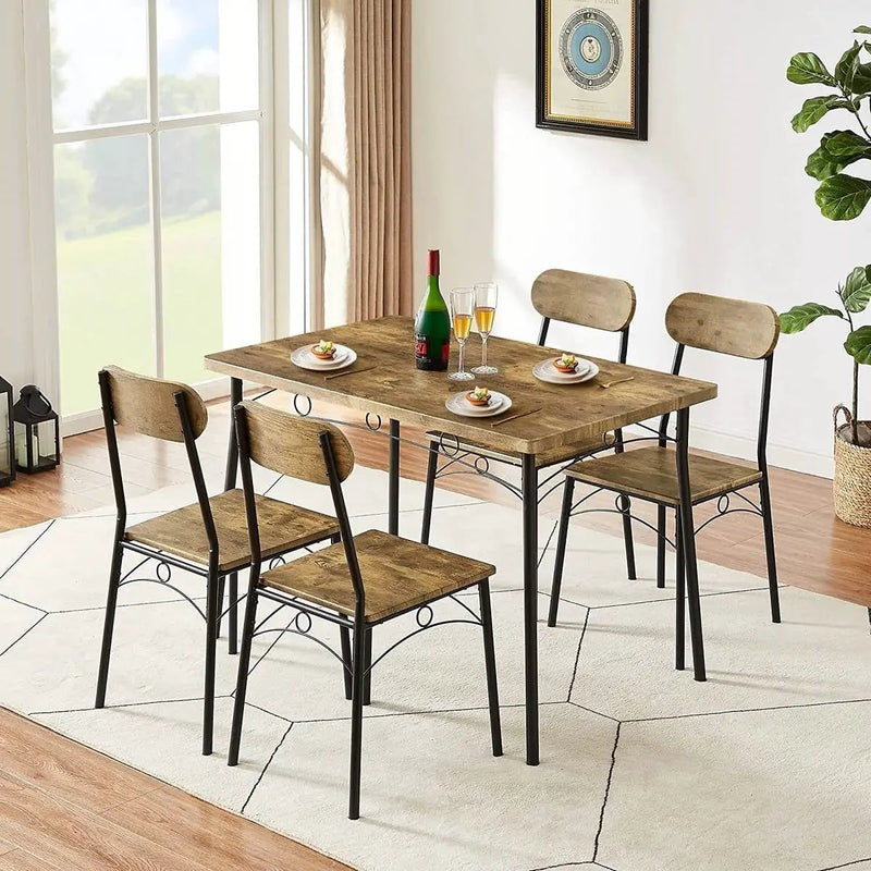 Modern Industrial 5-Piece Dining Set with Wood Top Table and 4 Chairs by HomePacific