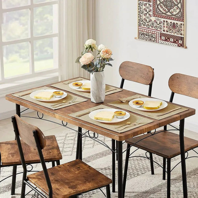 Modern Industrial 5-Piece Dining Set with Wood Top Table and 4 Chairs by HomePacific
