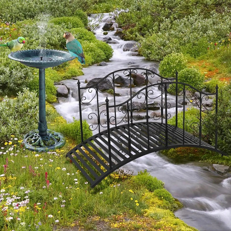 Sturdy Outdoor Rust-Proof 4-Foot Black Metal Arch Garden Bridge by HomePacific