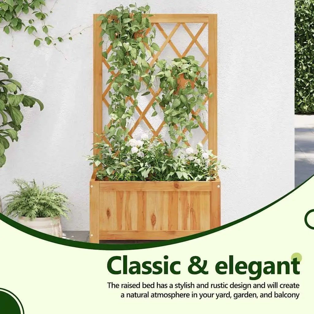 Solid Wood Outdoor Raised Garden Bed Planter with Lattice Trellis by HomePacific