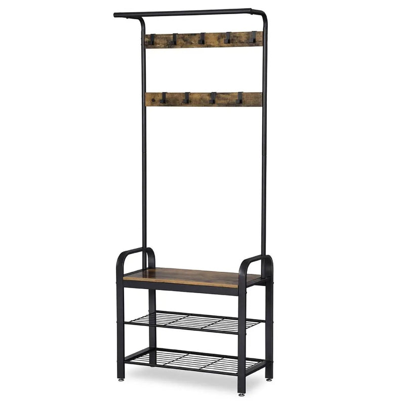 Entryway Modern Industrial Style Hall Tree Coat Rack Shoe Storage Bench by HomePacific