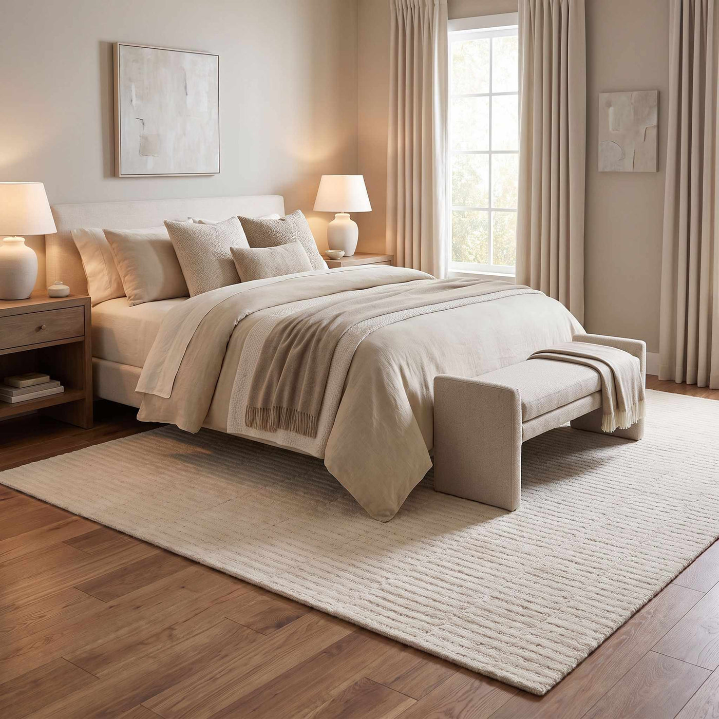 Finial Beige Wool Area Rug by Boutique Rugs