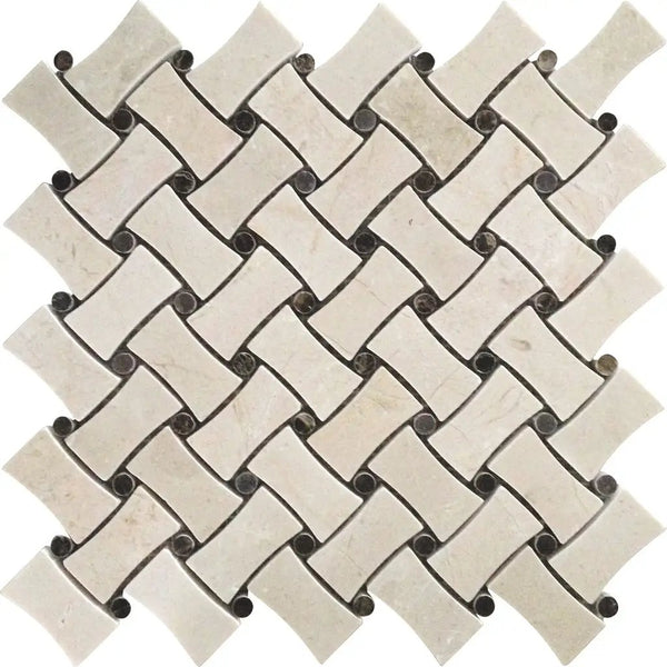 Beige 11x11 Polished Basketweave Crema Marfil Emperador Dark Marble Mosaic Tile (5 pack, 4.2 sq ft/case), photo 2 of 5