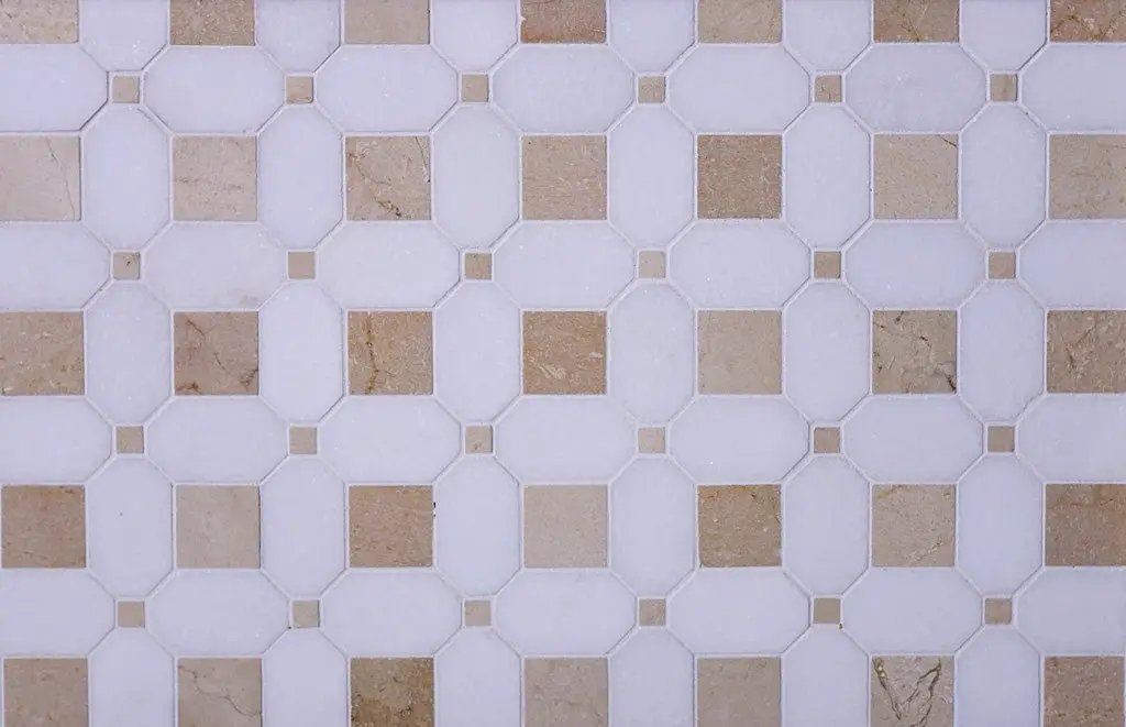 Naples White Beige 12x12 Polished Thassos Octagon & Crema Marfil Square Marble Mosaic Tile (5 pack, 5.17 sq ft/case) by Apollo Tile