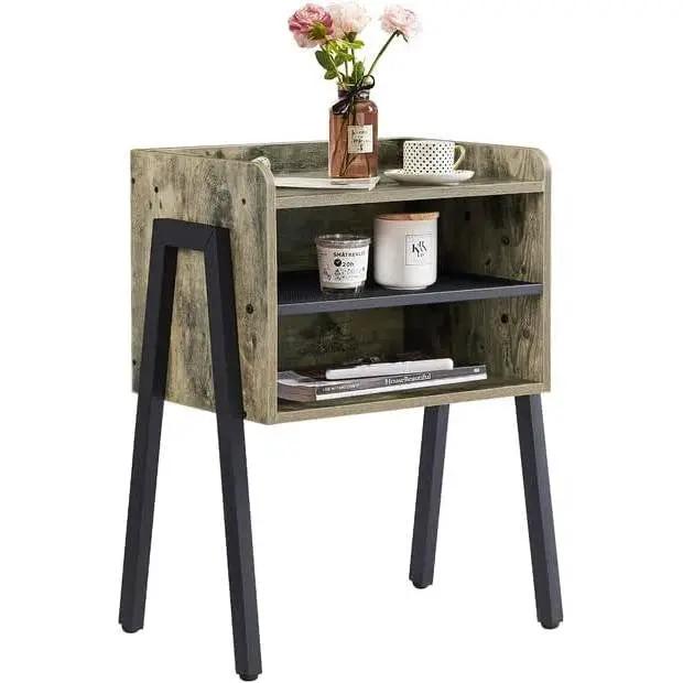 Modern Industrial Grey Wood Black Metal Side Table Nightstand End Table by HomePacific