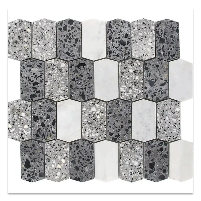 White Charcoal Gray 11x13 Honed Picket Terrazzo Carrara Marble Mosaic Tile (5 pack, 5.3 sq ft/case) by Apollo Tile