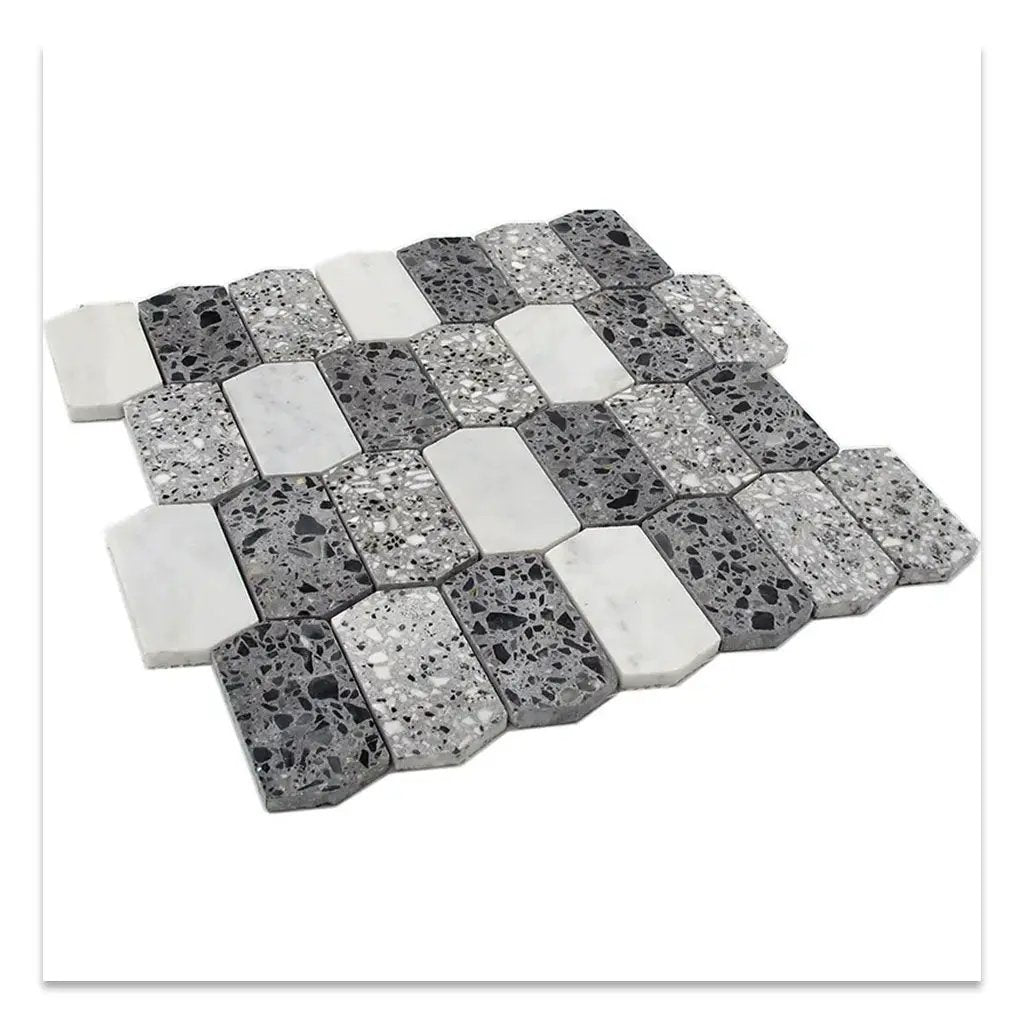 White Charcoal Gray 11x13 Honed Picket Terrazzo Carrara Marble Mosaic Tile (5 pack, 5.3 sq ft/case) by Apollo Tile