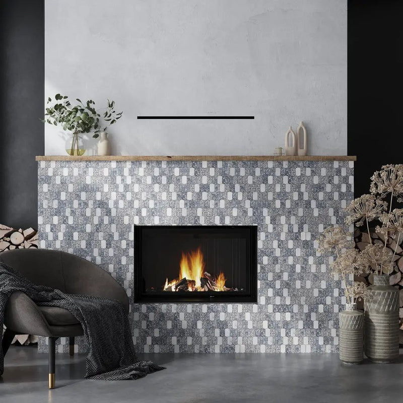 White Charcoal Gray 11x13 Honed Picket Terrazzo Carrara Marble Mosaic Tile (5 pack, 5.3 sq ft/case) by Apollo Tile
