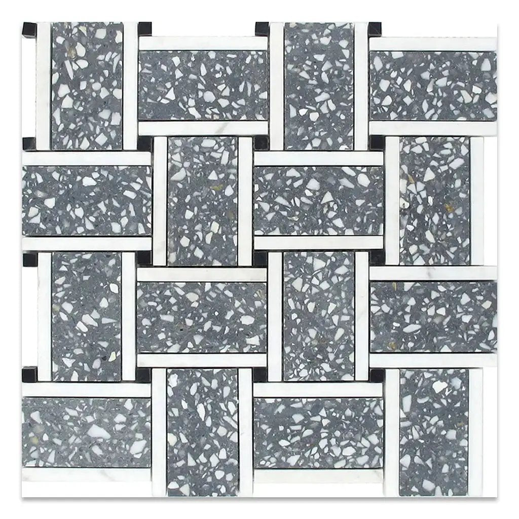 Charcoal Gray White 12x12 Honed Basketweave Terrazzo Dolomite Limestone Marble Mosaic Tile (5 pack, 5.08 sq ft/case) by Apollo Tile