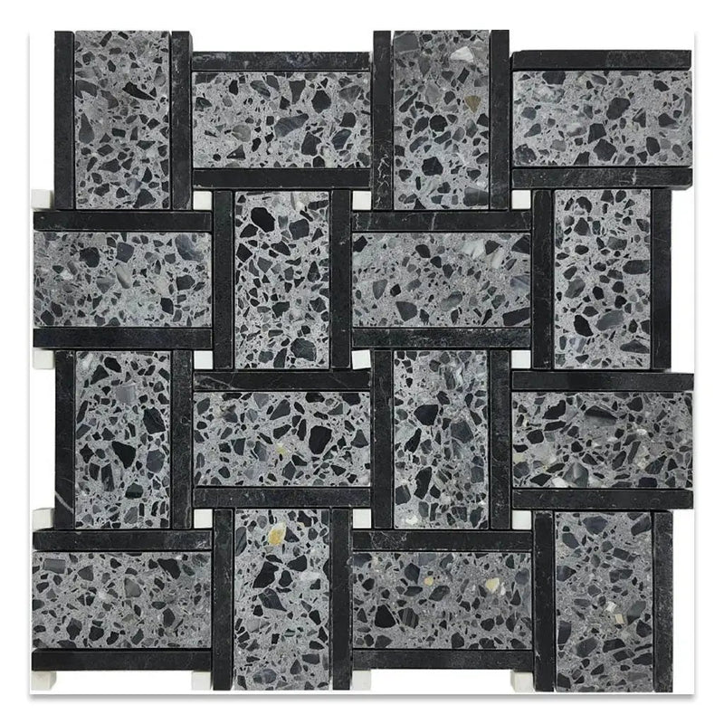 Charcoal Gray Black 12x12 Honed Basketweave Terrazzo Dolomite Limestone Marble Mosaic Tile (5 pack, 5.08 sq ft/case) by Apollo Tile