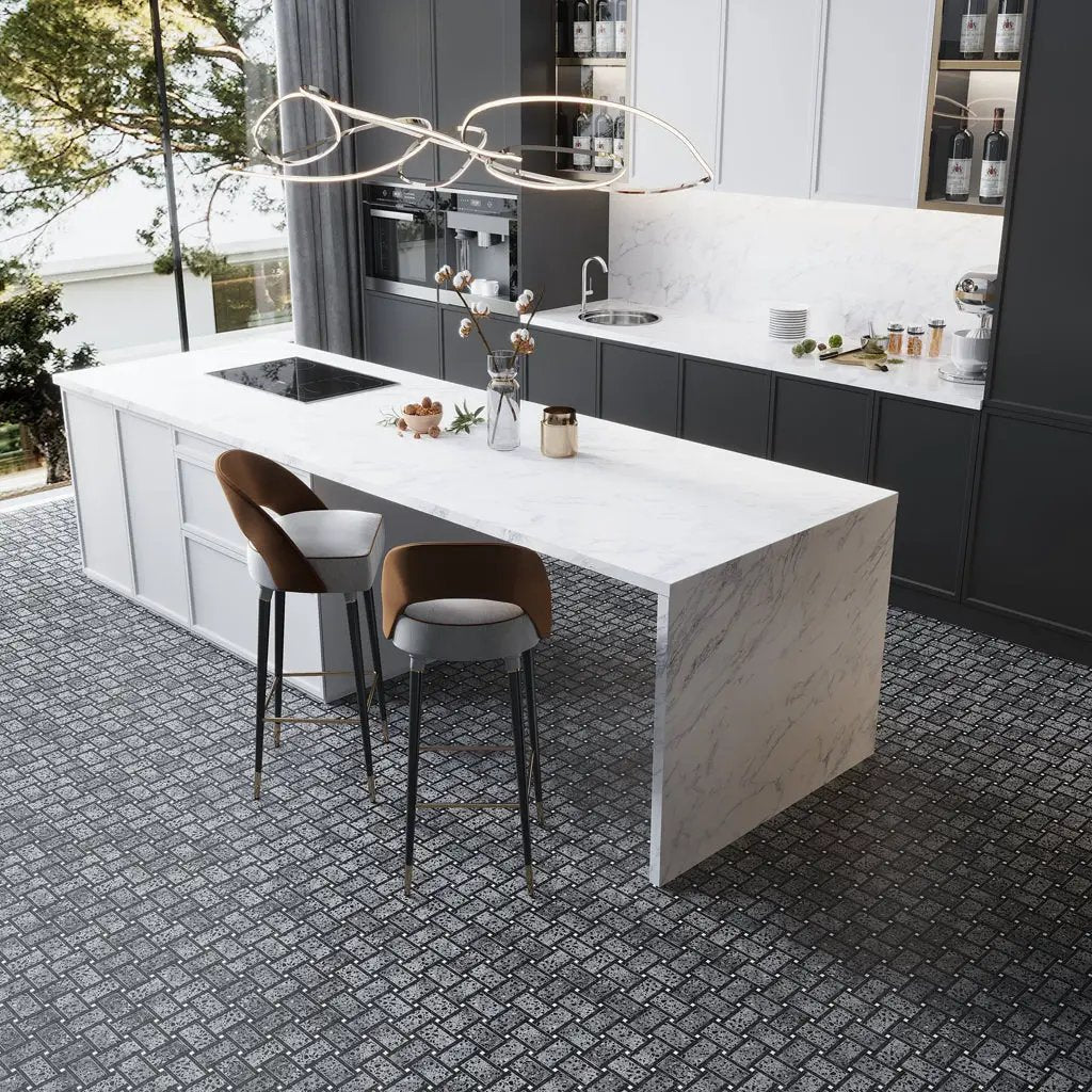 Charcoal Gray Black 12x12 Honed Basketweave Terrazzo Dolomite Limestone Marble Mosaic Tile (5 pack, 5.08 sq ft/case) by Apollo Tile